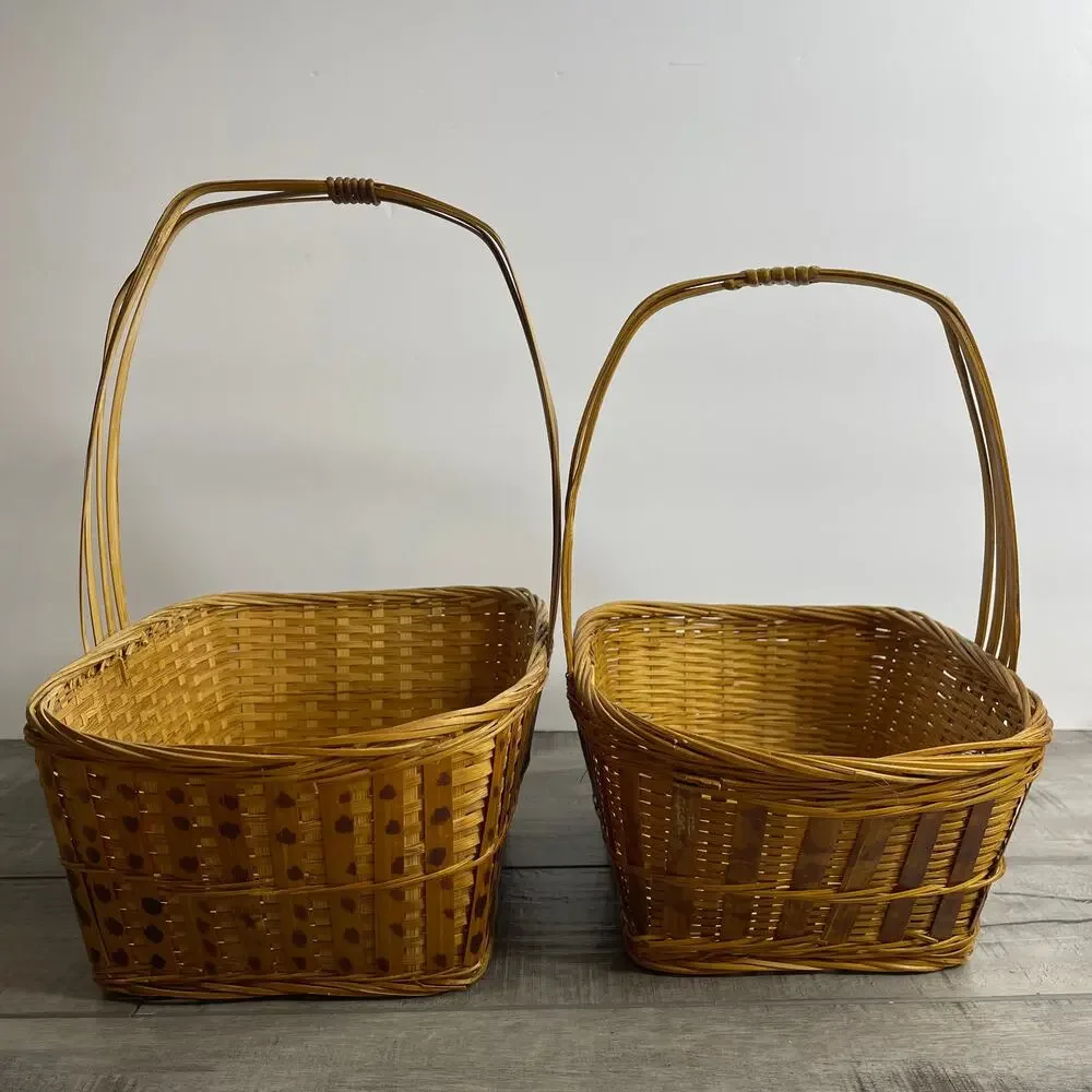 Vintage Set of 2 Woven Handle Baskets Republic of China 8 x 6
